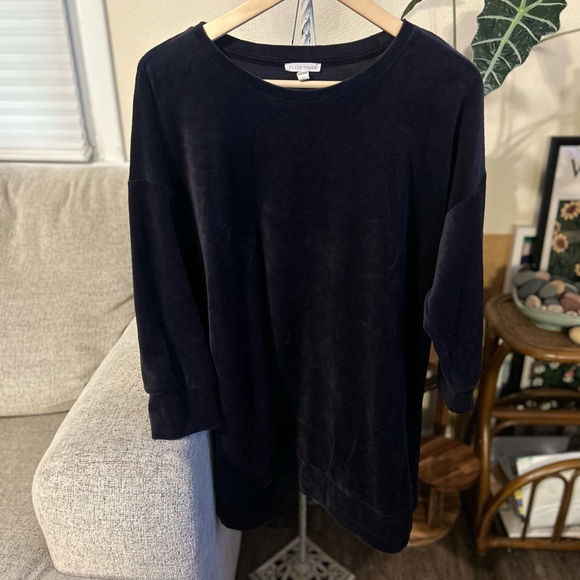 Eileen Fisher Shirt Womens Large Velour Velvet 3/4 Sleeve Pullover Top Tunic - Picture 1 of 5